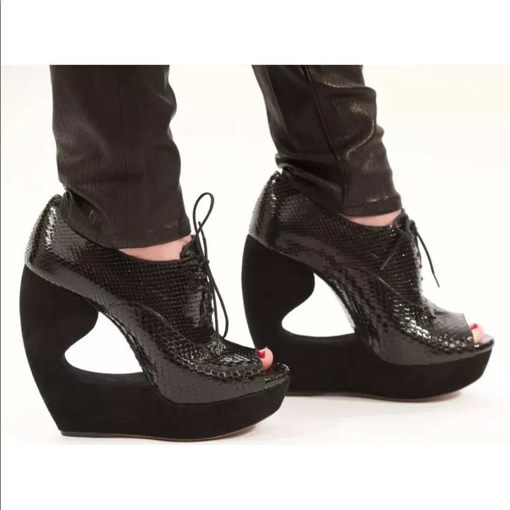 Alaia Cutout Python and Suede Wedge Booties 39 NEW
